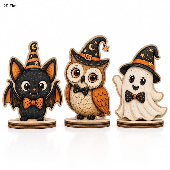 Vintage Halloween Decor, Retro Wooden Block Shelf Sitter, Cute Ghost Pumpkin Black Cat Wood Figure, Witch Owl Skeleton Accent, Fall Gift