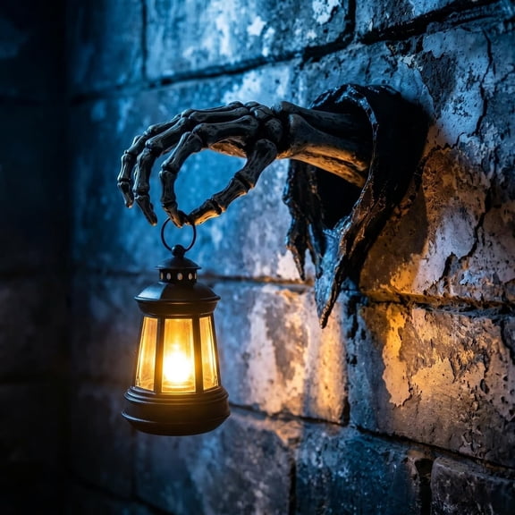 Vintage Halloween Decor, Skeleton Hand Wall Lantern, Gothic Flickering Flame Wall Sconce with Battery for Party Entryway Hallway Staircase Bar
