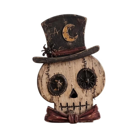 Vintage Halloween Decor Spooky Wooden Skeleton Table Piece 4 Inch Indoor Halloween Table Decor Rustic Fall Home Decor for Shelf Desktop Display, 1 Pack