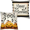 thumbnail image 1 of Vintage Halloween Decor Throw Pillow Covers 20x20 Set of 2 Bat Spider Web Pumpkin Pillow Case Black and White Striped Pillow Covers for Couch Sofa Outdoor, 1 of 6