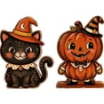 thumbnail image 1 of Vintage Halloween Decorations 2 Piece Wooden Fall Figurine Set Colorful Spooky Indoor Home Mantel Shelf Decor for Autumn Holiday Party Seasonal Display Housewarming Gift, 1 of 6