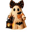 thumbnail image 1 of Vintage Halloween Decorations, Wooden Ghost Decor with Patchwork Design for Fall Centerpiece & Spooky Home Accent, Halloween Ghost Decor for Tabletop Shelf Mantel, Indoor, 1 of 7