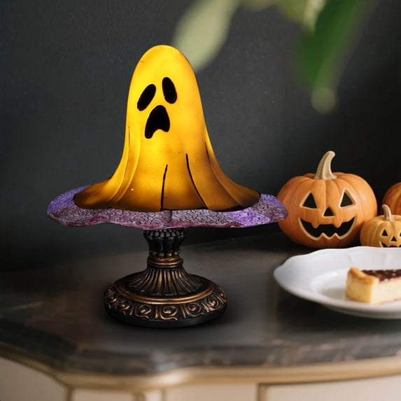 Vintage Halloween Decorative Desk Lamp, Multi-Style Mini Table Light, Witch Hat Ghost Pumpkin Shape Lamp with Embossed Base for Mantel Bedroom Shelf Decor