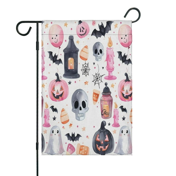 Vintage Halloween Double-Sided Garden Flag with Spooky Cute Ghost and Pumpkin Illustration 12.5x18 inches Garden Flag Halloween Holiday Gift