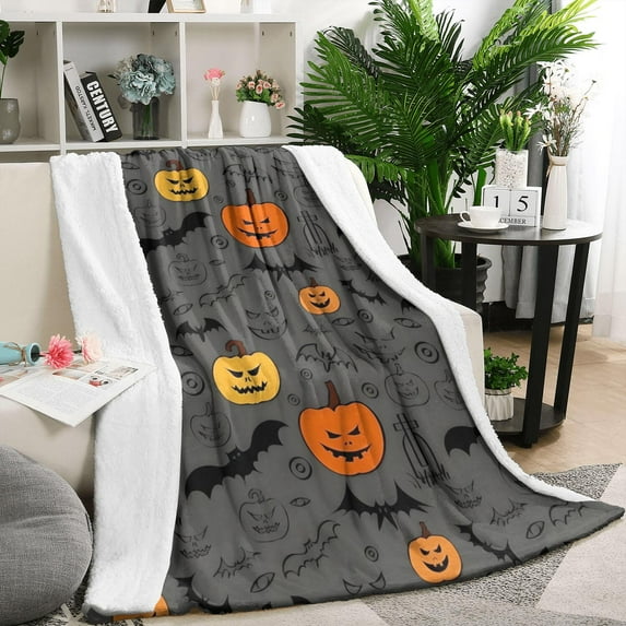 Vintage Halloween Elements Pattern Blanket,Comfortable Soft Flannel Throw Blanket,All Season,Warm Lightweight Blankets for Sofa Bed Couch Living Room Chair,50"x60"
