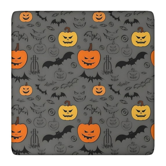 Vintage Halloween Elements Pattern Square Fitted Tablecloth with Elastic Edge,Square Table Cover,Washable Elastic Table Cover for Home Kitchen Party Decor 36"x36"
