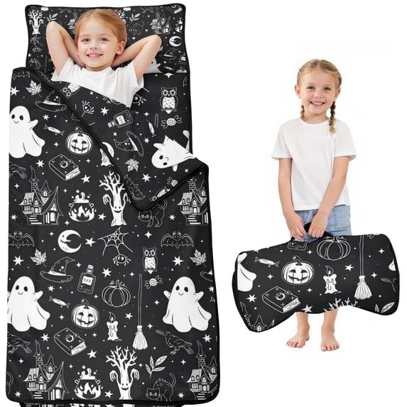 Vintage Halloween Elements Pattern Toddler Nap Mats for Kids Preschool,50"x20" Sleeping Mat Bag or Kids,Toddler Sleeping Bag,Toddler Nap Mat or Daycare