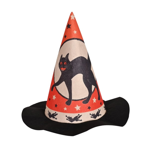 Vintage Halloween Scratch Cat Felt Witch Hat, (3/Pkg)