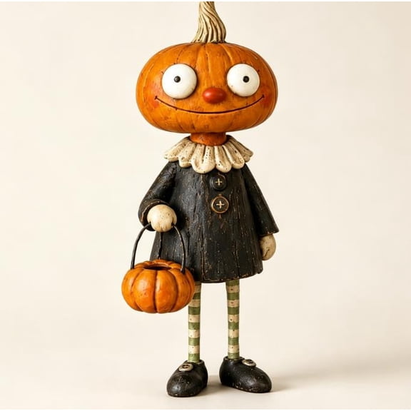 Vintage Halloween Figurine, Resin Decoration, Tabletop Display, Nostalgic Folk-Art Style with Playful Pumpkin, Skeleton Characters for Fall Decor and Gifts