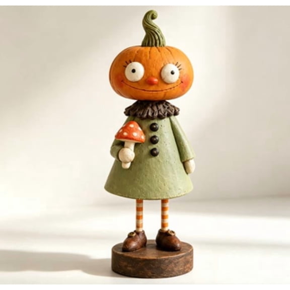 Vintage Halloween Figurine, Resin Pumpkin Boy Girl Skeleton Tabletop Decor, 7.87 in, for Mantel Shelf Fall Gift