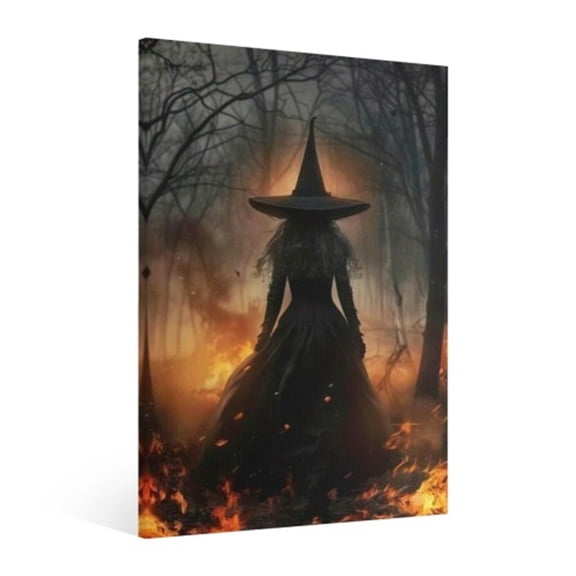 Vintage Halloween Forest Witch Canvas Wall Art Painting,Halloween Gothic Print Pictures for Home Wall Decor Retro Horror Creepy Dark Posters for Living Room Bedroom Bar Home Party Decor Framed