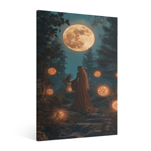 Vintage Halloween Forest Witch Canvas Wall Art Painting,Retro Horror ...