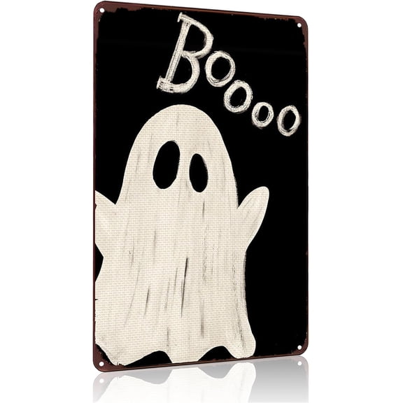 Vintage Halloween Ghost Boooo Funny Tin Sign for Home Bedroom Living Room Entryway Wall Decor 8 x 12 Inch