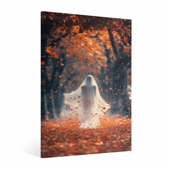 Vintage Halloween Ghost Bride Canvas Wall Art Painting,Retro Horror Creepy Dark Poster,Halloween Gothic Artwork Picture Print Decor, Spooky Ghost Wall Decor for Bar Living Room Bedroom Party Framed ﻿