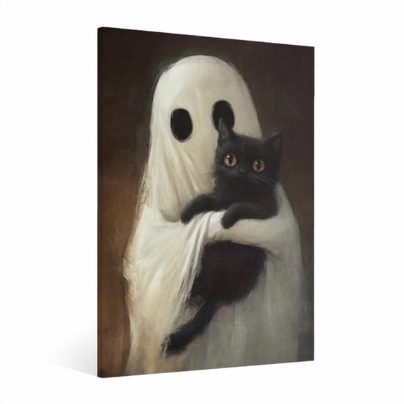 Vintage Halloween Ghost Canvas Wall Art Painting, Retro Horror Creepy Dark Poster, Halloween Gothic Artwork Picture Print Decor, Spooky Ghost Wall Decor for Bar Living Room Bedroom Party Framed