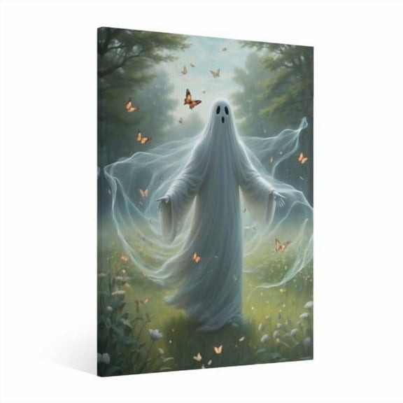 Vintage Halloween Ghost Canvas Wall Art Painting, Retro Horror Creepy Dark Poster, Halloween Gothic Artwork Picture Print Decor, Spooky Ghost Wall Decor for Bar Living Room Bedroom Party Framed 