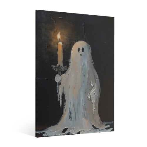 Vintage Halloween Ghost Canvas Wall Art Painting, Retro Horror Creepy Dark Poster, Halloween Gothic Artwork Picture Print Decor, Spooky Ghost Wall Decor for Bar Living Room Bedroom Party Framed 
