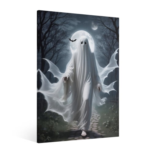 Vintage Halloween Ghost Canvas Wall Art Painting, Retro Horror Creepy ...