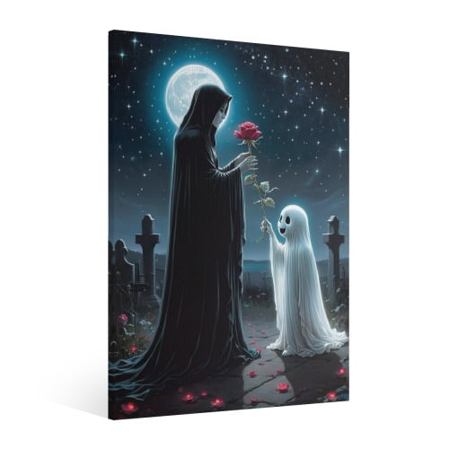 Vintage Halloween Ghost Canvas Wall Art Painting, Retro Horror Creepy Dark Poster, Halloween Gothic Artwork Picture Print Decor, Spooky Ghost Wall Decor for Bar Living Room Bedroom Party Framed