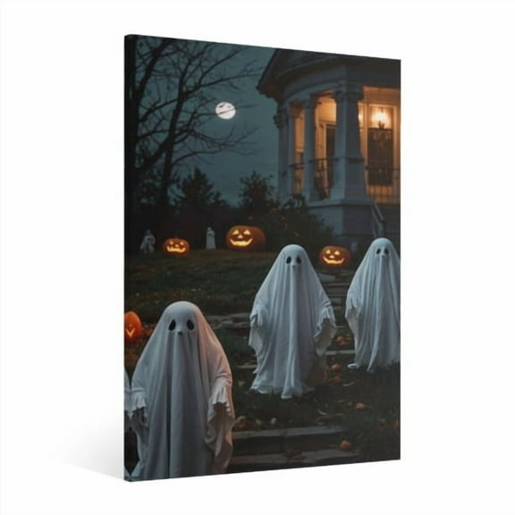 Vintage Halloween Ghost Canvas Wall Art Painting, Retro Horror Creepy Dark Poster, Halloween Gothic Artwork Picture Print Decor,Spooky Ghost Wall Decor for Bar Living Room Bedroom Party Framed 