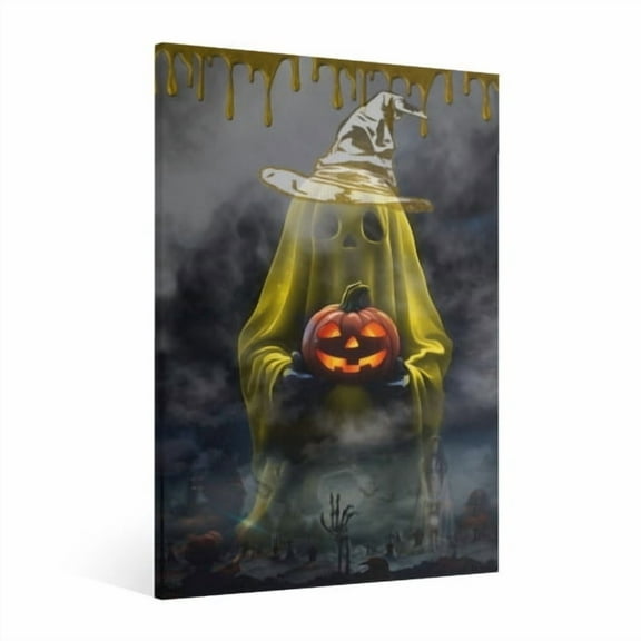 Vintage Halloween Ghost Canvas Wall Art Painting, Retro Horror Creepy Dark Poster, Halloween Gothic Artwork Picture Print Decor, Spooky Ghost Wall Decor for Bar Living Room Bedroom Party Framed