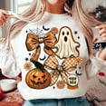 thumbnail image 1 of Vintage Halloween Ghost Coquette Sweatshirt, Spooky Season Sweatshirt, Floral Fall Pumpkin Bow Shirt, Retro Checkered Halloween Sweatshirt Witchy Vibes Sweatshirt, 1 of 5
