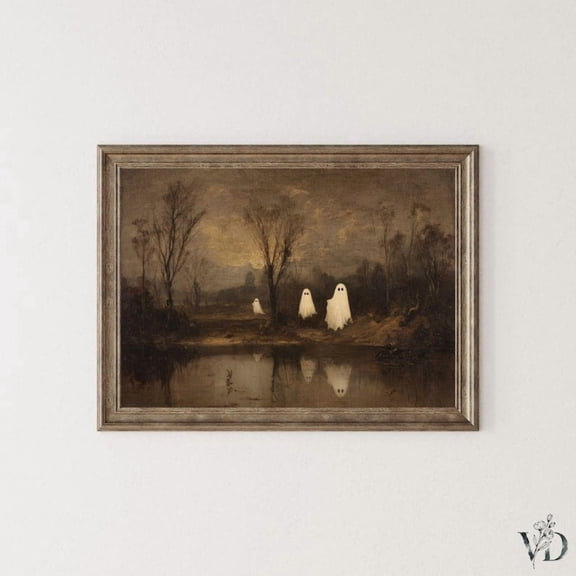 Vintage Halloween Ghost Print - Moody Cottagecore Halloween Wall Art, Rustic Spooky Fall Printable