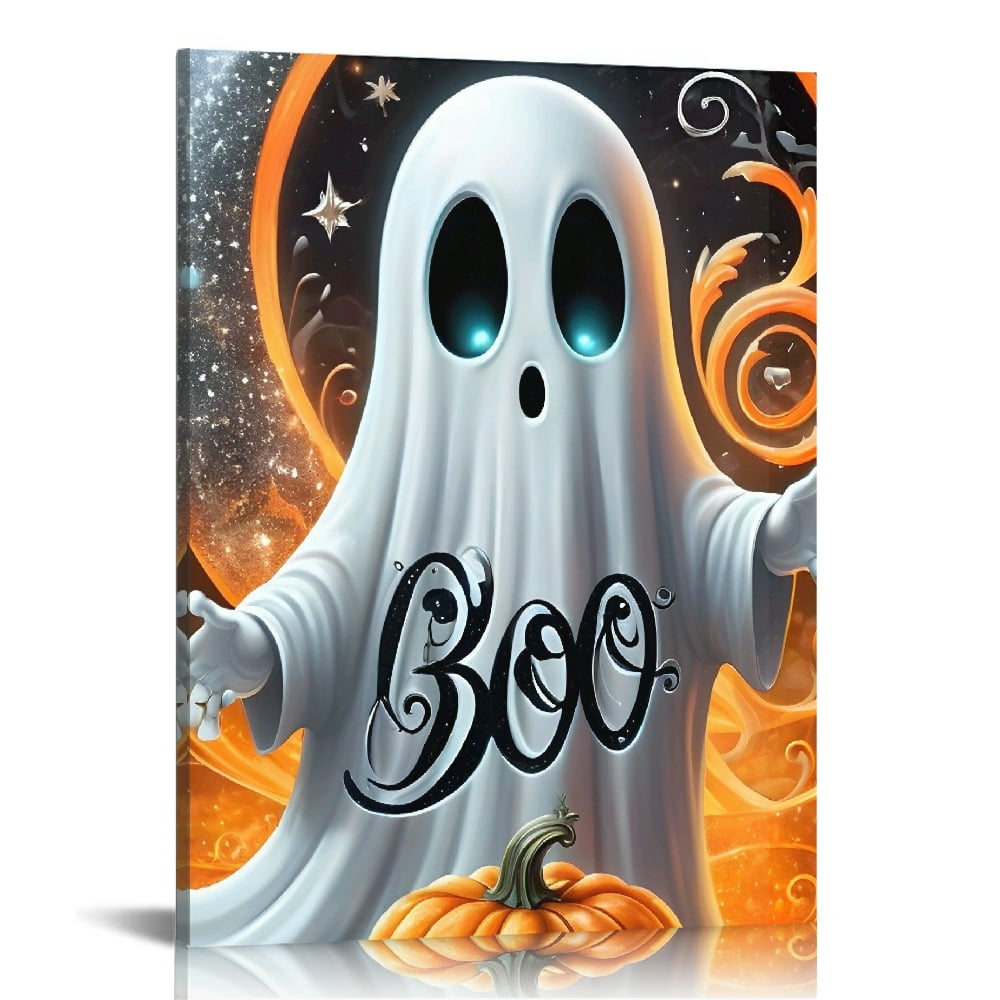 Vintage Halloween Ghost and Pumpkin Boo Canvas Wall Art Painting,Gothic ...
