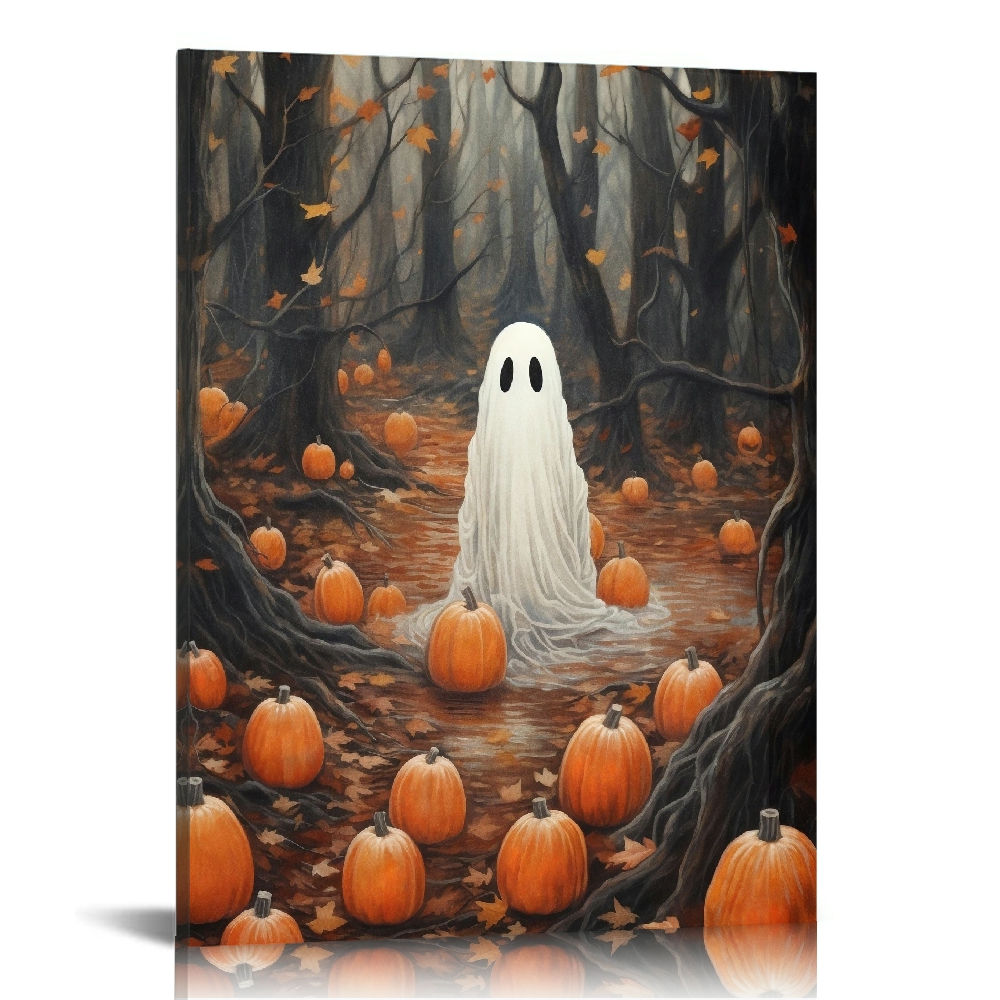 Vintage Halloween Ghost and Pumpkin Cow Canvas Wall Art Painting,Gothic ...