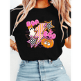 thumbnail image 1 of Vintage Halloween Ghost Pumpkin Print T-shirts Coquette Boo Ghost Graphic Tees Short Sleeve Casual Plaid Tops Spooky Season Shirts Black,M, 1 of 5