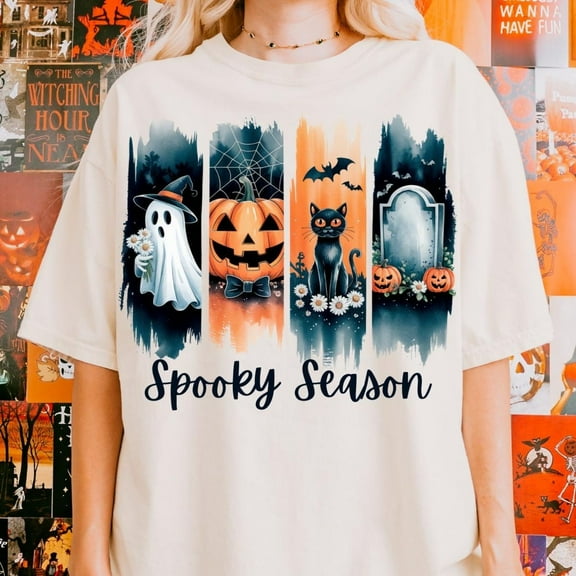 Vintage Halloween Ghost Pumpkin Shirt, Halloween Brushstroke, Witchy Vibes