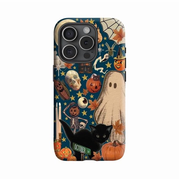 Vintage Halloween Ghost Pumpkin Skeleton Collage Artwork Phone Case for iPhone 11 12 13 14 15 16 17 Pro Max