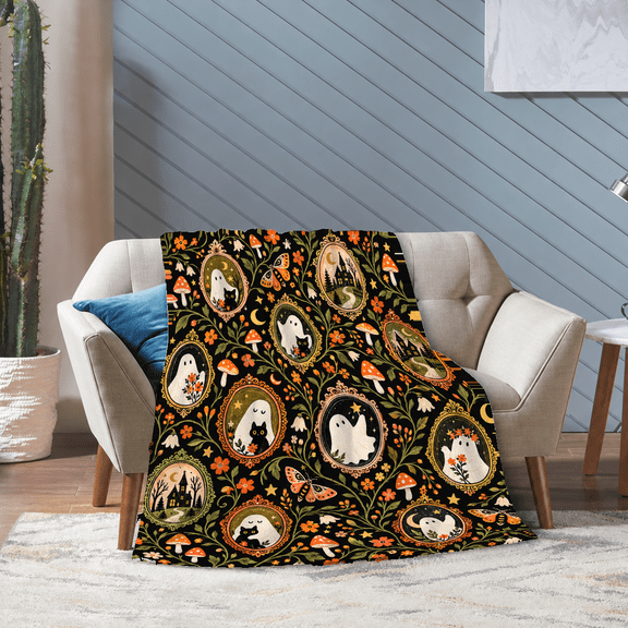 Vintage Halloween Ghost Throw Blanket Cute Spooky Pattern Soft Flannel Blanket Available in 30x40in 40x50in 50x60in 60x80in