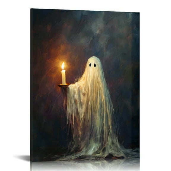 Vintage Halloween Ghosts and Candles Canvas Wall Art Painting,Gothic Print Pictures for Home Wall Decor Retro Horror Creepy Dark Posters for Living Room Bedroom Bar Home Halloween Party Decor Framed