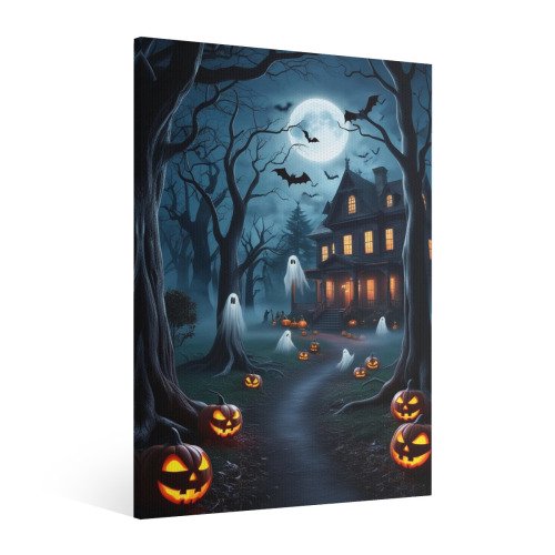 Vintage Halloween Ghosts, pumpkin lanterns Canvas Wall Art Painting ,Gothic Print Pictures for Home Wall Decor Horror Creepy Dark Posters for Living Room Bedroom Bar Home Halloween Party Decor Framed