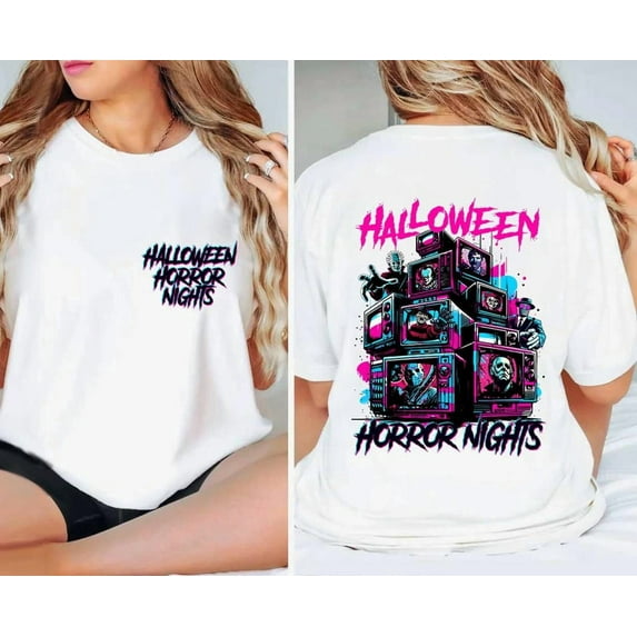 Vintage Halloween Horror Nights Shirt, Horror Characters Television Halloween Shirt, Universal Studios, Scary Halloween Shirt,White Color,Size XL