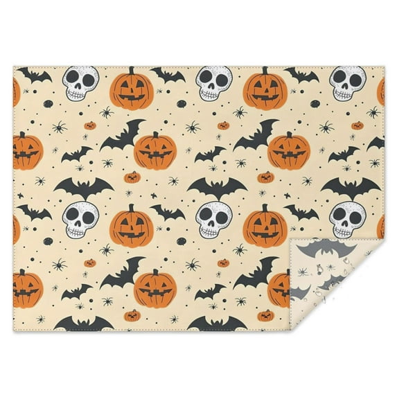 Halloween Pumpkins Bats Skulls and Spiders Rectangle Tablecloth 60"x84",Waterproof Polyester Rectangle Table Cloth, Wipeable Spillproof Polyester Tablecloth for Dining, Camping, Indoor and Outdoor
