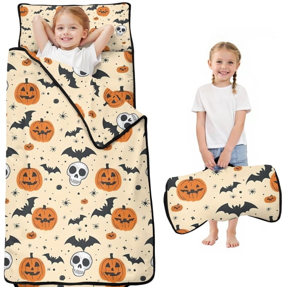 Vintage Halloween Icons Pattern Toddler Nap Mats for Kids Preschool,50"x20" Sleeping Mat Bag or Kids,Toddler Sleeping Bag,Toddler Nap Mat or Daycare