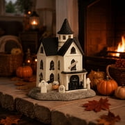 Vintage Halloween Light Up Manor Figurine   8 Inch Porcelain Haunted House Halloween Decor   Indoor Pumpkins Ghost Fall Table Decoration