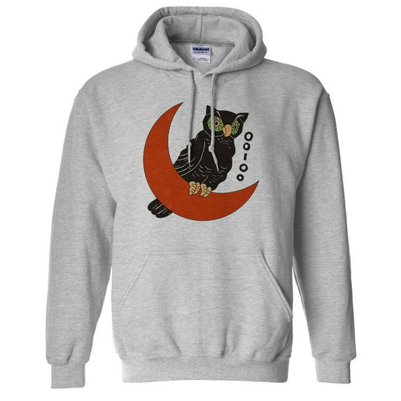 Vintage Halloween Owl Hoodie Sweatshirt Unisex X-Large Grey