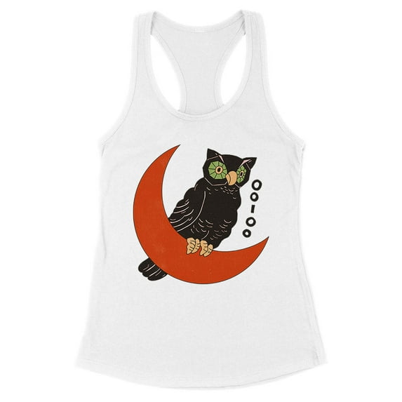 Vintage Halloween Owl Tank Top Fitted Racerback Women's Medium White