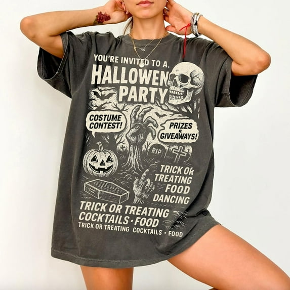 Vintage Halloween Party Shirt – Retro Spooky Season Tee with Ghosts, Horror Elements, and Witchy Energy