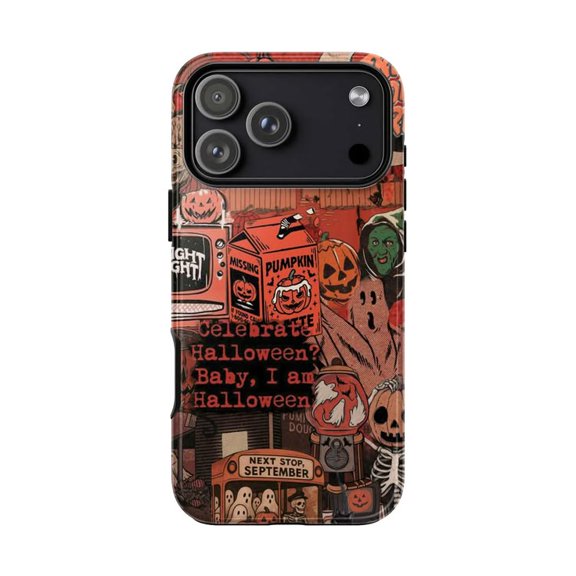Vintage Halloween Phone Case, Spooky Pumpkin Skeleton Retro Collage Cover for iPhone 17 16 15 14 13 12 11 Pro Max Plus Mini