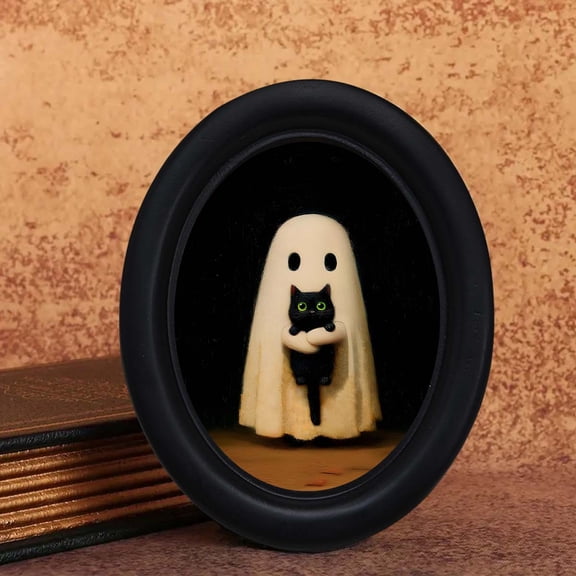 Vintage Halloween Photo Frame, Wood Tabletop and Wall-Mounted Picture Display, 5.3 x 4.2 in for Bedroom Entryway Shelf and Wall Decor