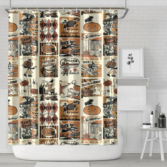 Vintage Halloween Poster Pattern Shower Curtain 84"x72" ,Bathroom Decorative Shower Curtains Set with 12 Hooks,Modern Waterproof Washable Shower Curtain