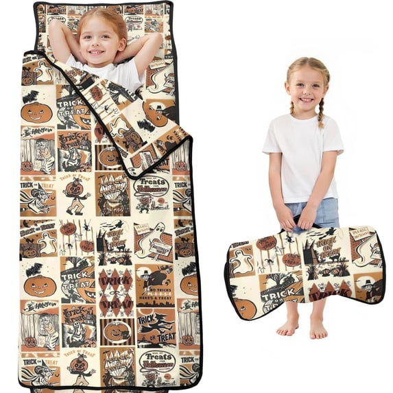 Vintage Halloween Poster Pattern Toddler Nap Mats for Kids Preschool,59"x22" Sleeping Mat Bag or Kids,Toddler Sleeping Bag,Toddler Nap Mat or Daycare
