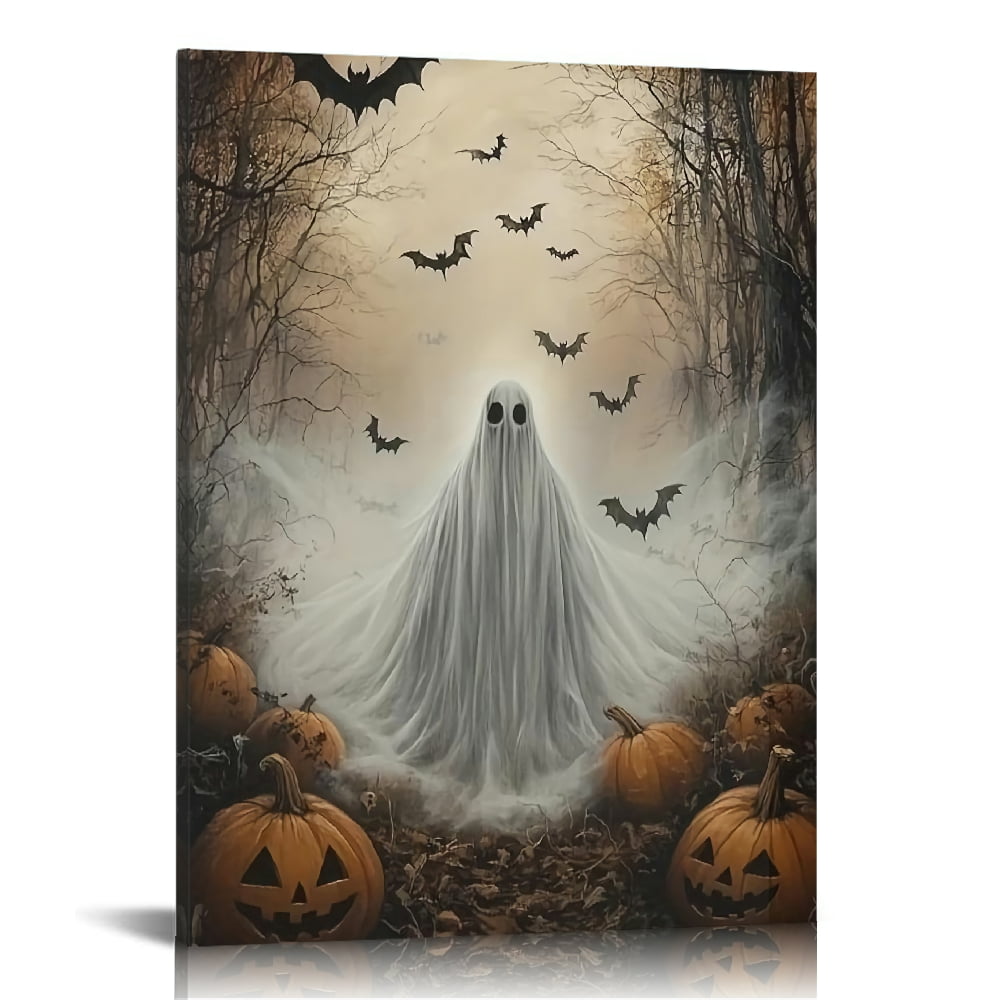 Vintage Halloween Pumpkin Black Cat, Bat Canvas Wall Art Painting ...
