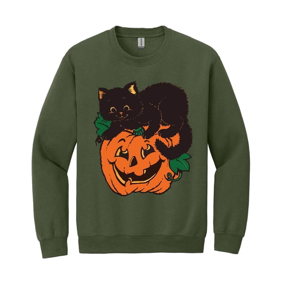 Vintage Halloween Pumpkin & Black Cat Unisex Sweatshirt