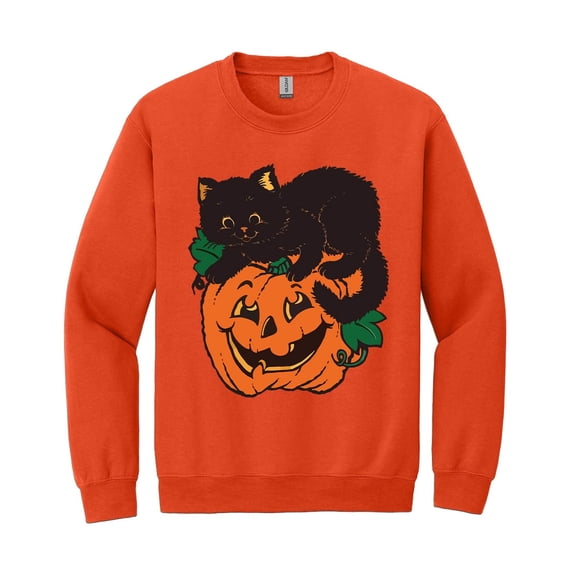Vintage Halloween Pumpkin & Black Cat Unisex Sweatshirt