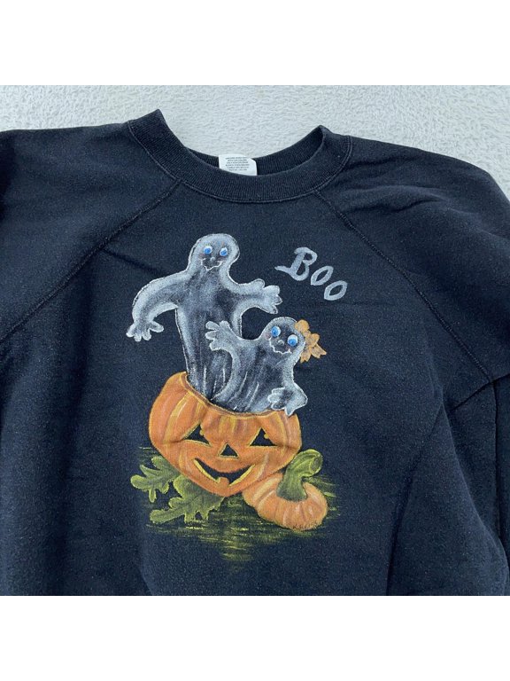 Vintage Halloween Pumpkin Boo Mens M Ghost Black Made In Usa 90s Sweatshirt